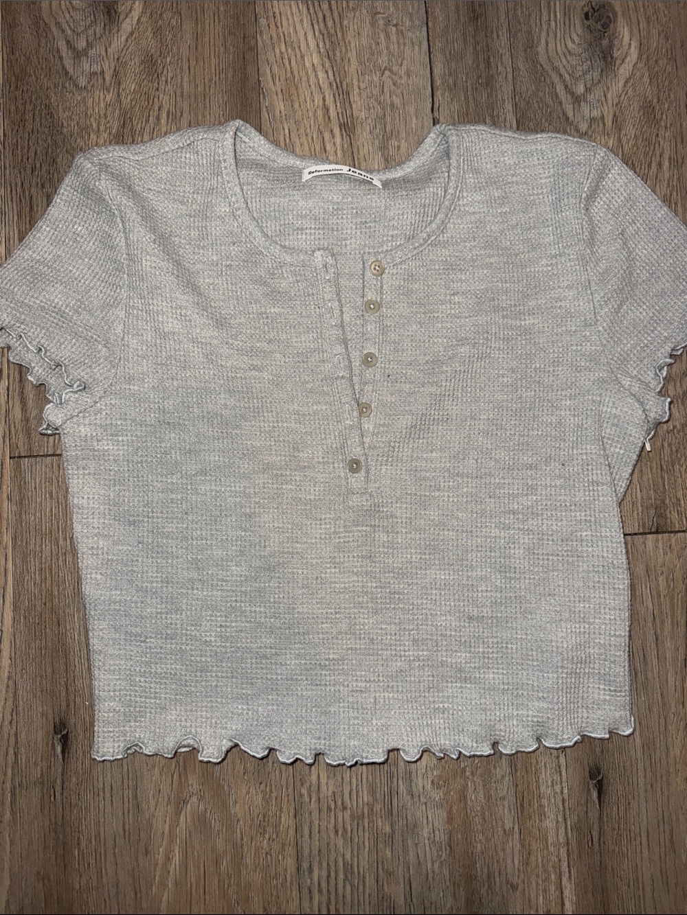 Reformation Heather Gray Ribbed Henley Crop